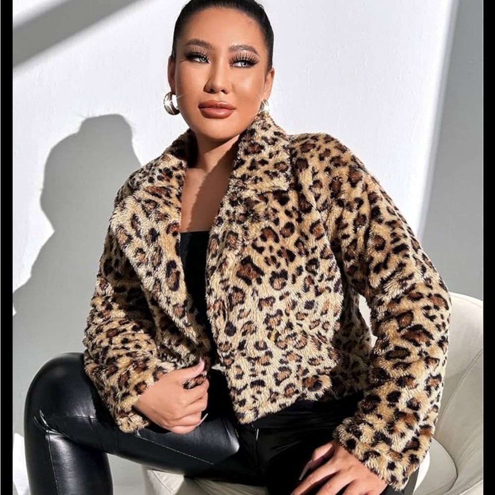 Leopard Brown and Black Teddy Jacket Plush Faux Fur
